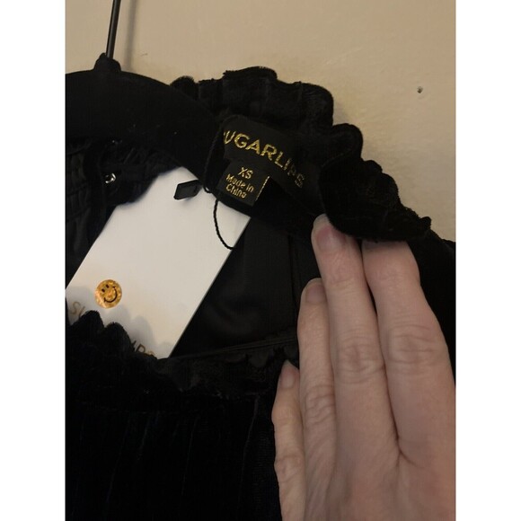Sugarlips Mira Velvet Mock Neck Top Black Mult sequin x small New with Tags - Picture 6 of 7